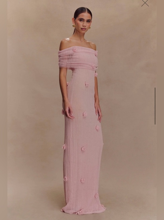Meshki Dresses & Skirts - Meshki Blush Pink Off-Shoulder Maxi Dress with Floral Rosettes